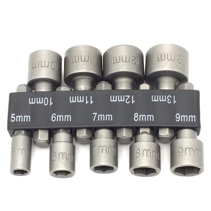 9pcs/set 5mm-13mm Hex SocketS Sleeve Nozzles Nut Driver Set Power Nuts Driver Socket Screwdriver Set Bits Sets Tools