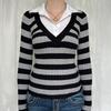 Casual Vacation Splicing Striped Long-sleeved T-shirt Woolen Women's Clothing 2025 Autumn and Winter