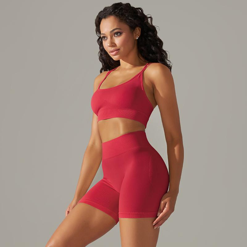 Nessaj Summer Yoga Set Women Fitness Suits Seamless Push Up Bra High Waist Shorts Gym Sportswear