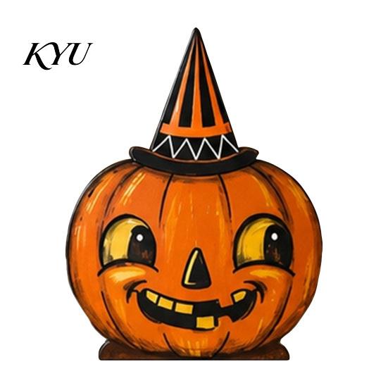 Cute Ghost Pumpkin Decorations Wooden Halloween Ornaments, Retro Desktop for Home Table Tiered Solid Wood Craft Ornament Tray Decor, Rustic