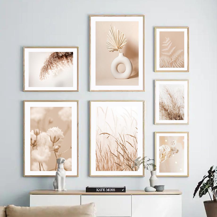 Бежевый пальмовый лист, жгучий цветок, тростник, постеры и принты, холст, живопись, скандинавские настенные художественные картины, гостиная, домашний декор