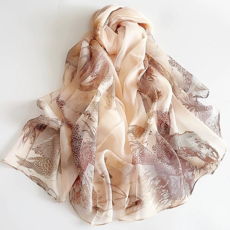 Весна Лето Женские Большого размера Принтованные Пляжные Шали Мусульманские Хиджабы Дорожные Тонкие Солнцезащитные Шарфы/Шарфы 100% Шелк Пляжный Шарф
