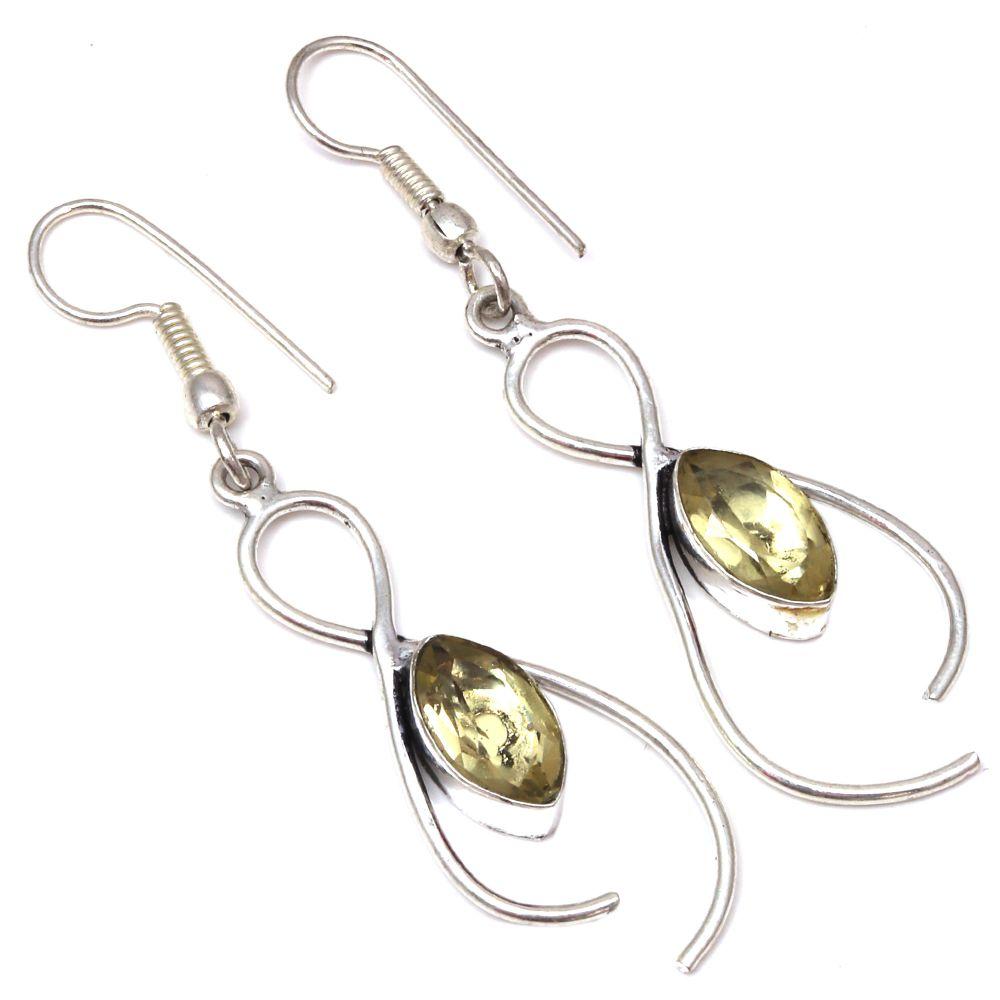 Lemon Topaz Gemstone Handmade Silver Jewelry Earrings 1.5''