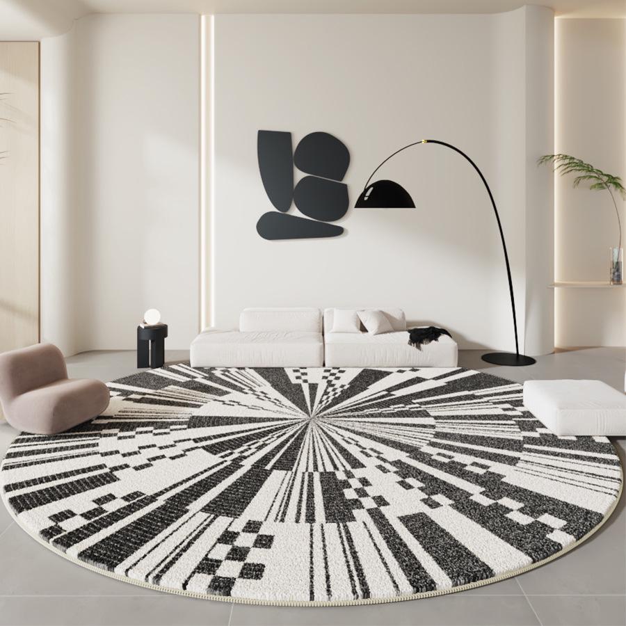 Minimalist Black & White Round Carpet - Thick Imitation Cashmere Chair Mat for Living Room, Study, or Bedroom