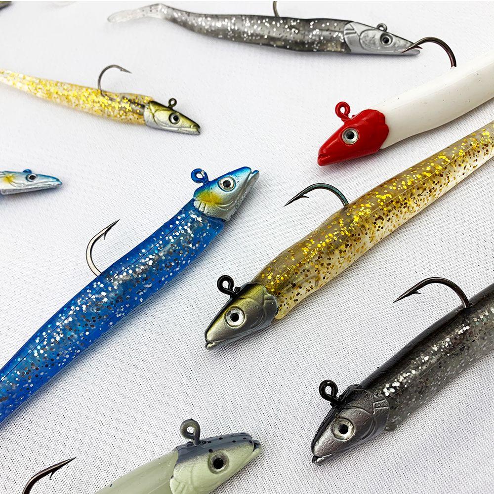 Durable 10g 19g 34g Luminous Worm Barbed Hook Fish Eel Lure Lead Jig Head Artificial Soft Bait
