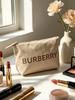 Burberry Бежевая косметичка на молнии с большим логотипом, брендовый аксессуар для красоты, водонепроницаемая сумка для хранения косметики, женская дорожная и повседневная маленькая сумочка