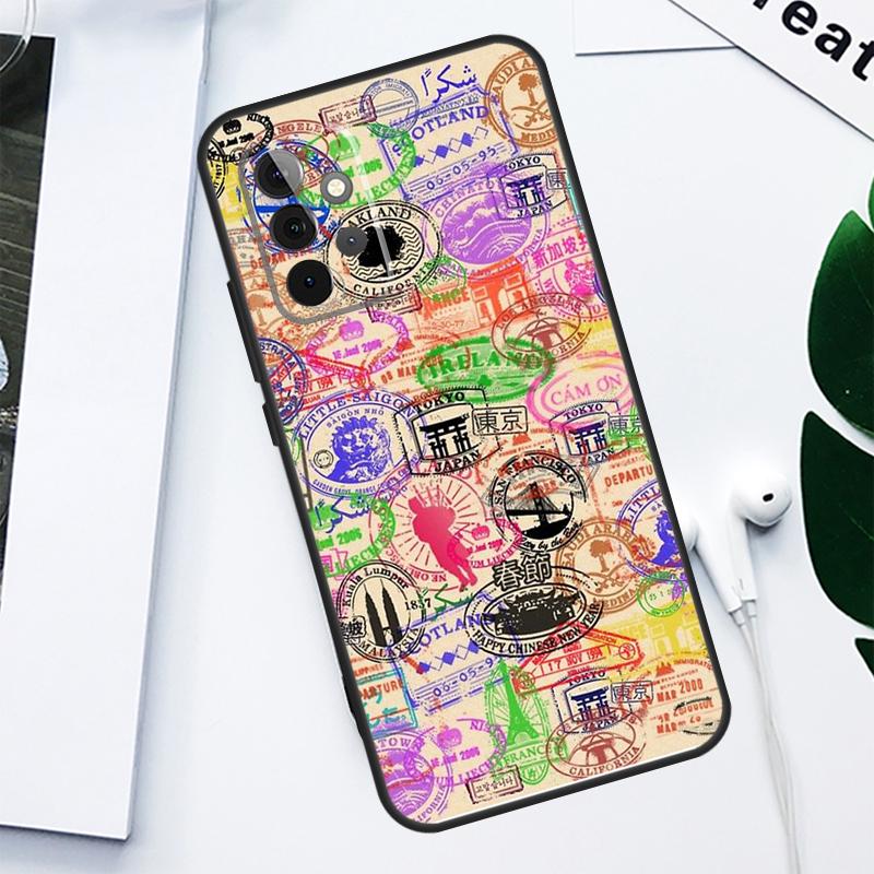 Retro Post Card Passport Stamps For Samsung Galaxy A06 A05 A16 A54 A34 A14 A55 A35 A15 A53 A33 A13 A22 A32 A52 Phone Case