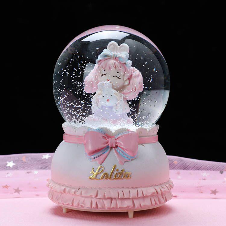 Cartoon Couple Crystal Ball Resin Snow Globe Music Box Toy