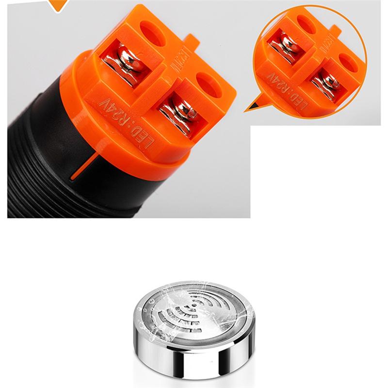B97A-22Mm Red Flashing High Decibel Waterproof IP65 Buzzer Brass Chrome Plating LED Buzzer Intermittent Flash
