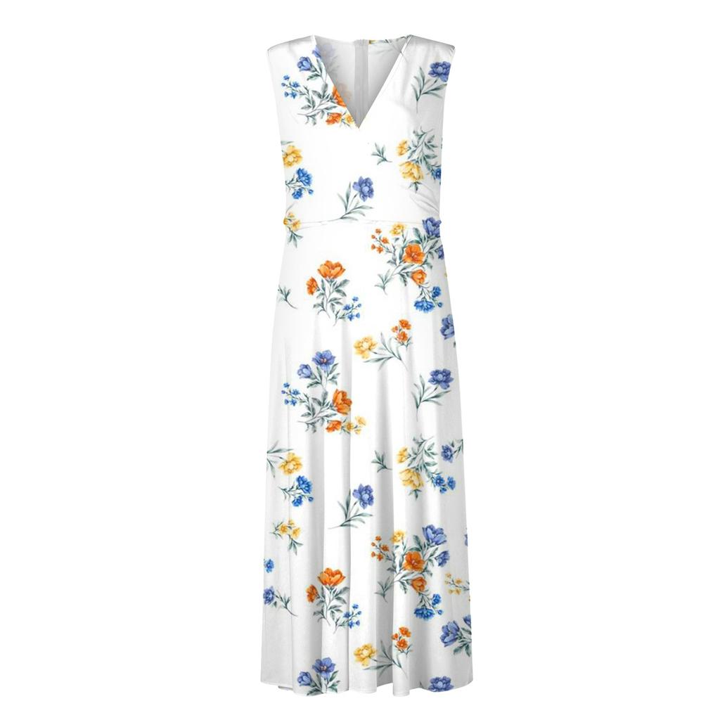 Женское длинное платье Платье макси Повседневное платье Летнее повседневное платье без рукавов с v-образным вырезом в стиле бохо с талией и принтом