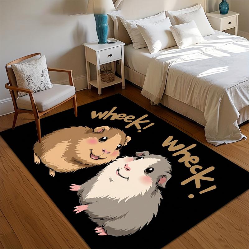 Cute Guinea Pig Wheek Area Rug Cartoon Pet Design Soft and Washable Floor Carpet Non Slip Accent Rug for Kids Bedroom Playroom