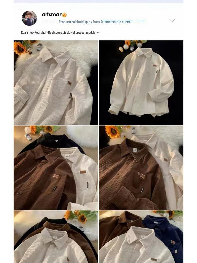 Мужская вельветовая рубашка с длинным рукавом в стиле ретро – модный свободный крой для весны и осени