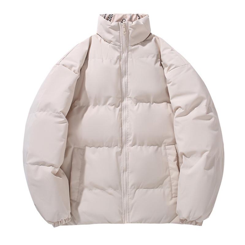 Two Sided Letter Print Thick Fleece Stand Collar Loose Cotton Puffer Jacket For Men Women