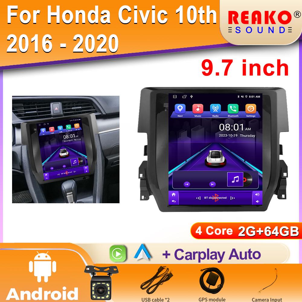 2Din автомобильный радиоприемник стерео для Honda Civic 10th 2016 2017 2018 2019 2020 Android Auto мультимедийный видеоплеер GPS Carplay 9,7-дюймовый экран