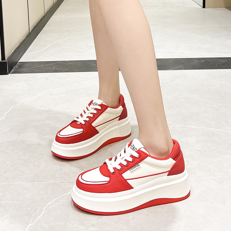 Кроссовки на платформе Женская обувь 2024 Новая весна Универсальные Увеличение Досуг Спортивная обувь Высокая (5-8 см)  Женская дизайнерская обувь