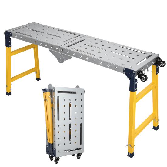 Stable Folding Platform Heavy Duty Adjustable Work Platform, 1100 lbs Capacity, Zinc Plated Steel with Wheels Portable & Anti-Slip Surface, 4/5 Height