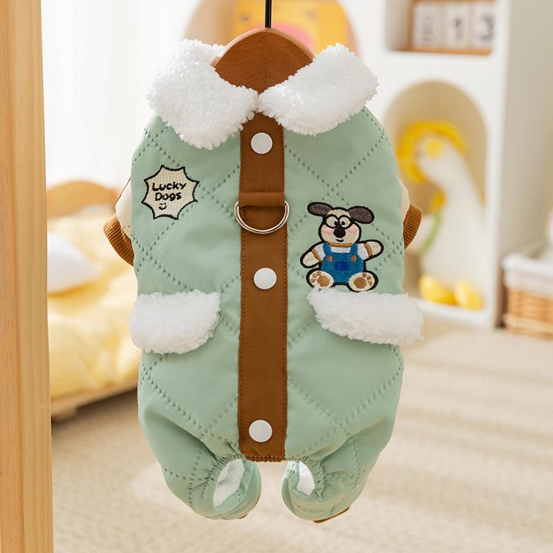 Autumn and Winter Dog Maillard Pocket Patch Traction Four-legged Cotton-padded Coat Medium and Small Dog Cat Warm Pet Clothes