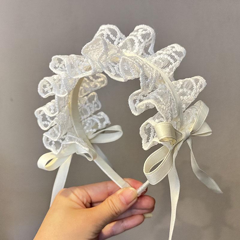 Ретро Лолита Плиссированная Кружевная Повязка на Голову и Заколка для Волос - Милые Детские Аксессуары для Волос