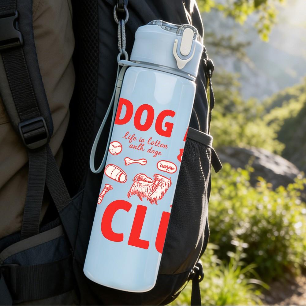 1PC Dog Mom Club Letter Print 750ml Color Plastic Sports Water Bottle Leakproof Flip Straw Lid Suitable for Sports Office Home Use