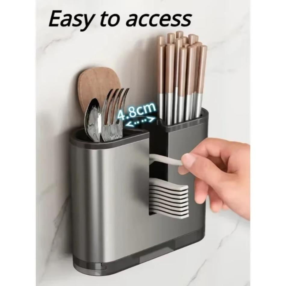 Многофункциональная подставка для палочек с поддоном для слива, подставка для хранения ложек, неперфорированная, из космического алюминия, кухонная подставка для хранения палочек