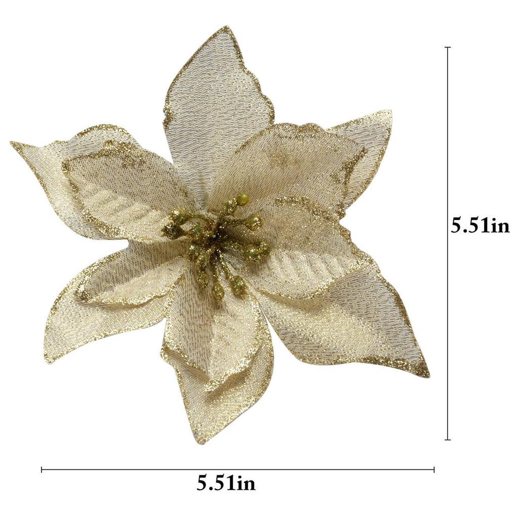 24PCS Glitter Artificial Christmas Flowers Fake Flower Xmas Tree Ornaments For Home New Year Christmas Party Decoration New