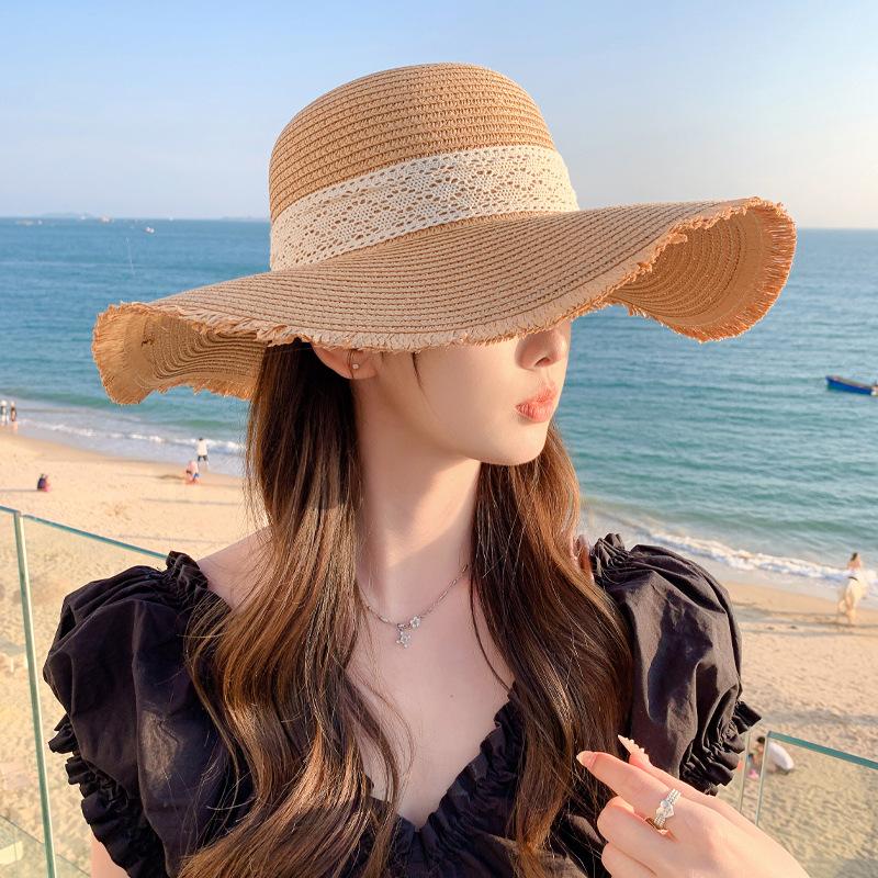 Женская летняя шляпа с очень большими полями, складная пляжная шляпа с защитой от ультрафиолета и ленточным бантом, универсальная соломенная шляпа от солнца для путешествий и отдыха на море
