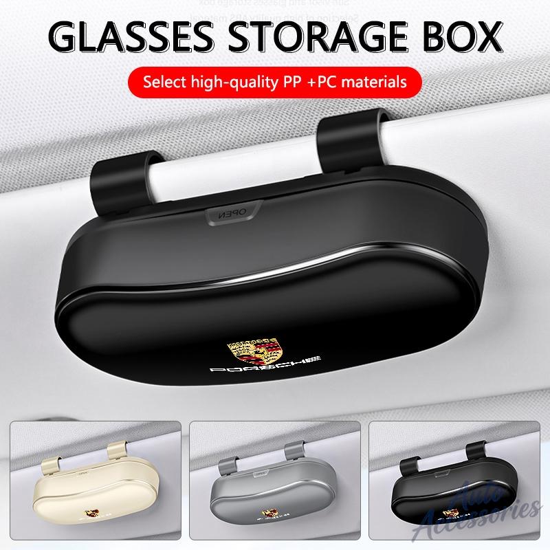 hbcr1 Car Sun Visor Glasses Box Portable Sunglasses Eyeglass Case For Porsche Cayenne Panamera Macan 911 718 918 Cayman Taycan Sticker
