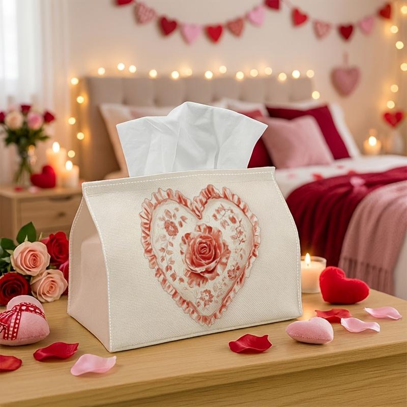 1pc Romantic Elegant Valentine'S Day Tissue Box - Rose Heart - Perfect for Holiday Parties & Home Decor, Measuring 17.02*25.91 cm, Ideal for Valentine