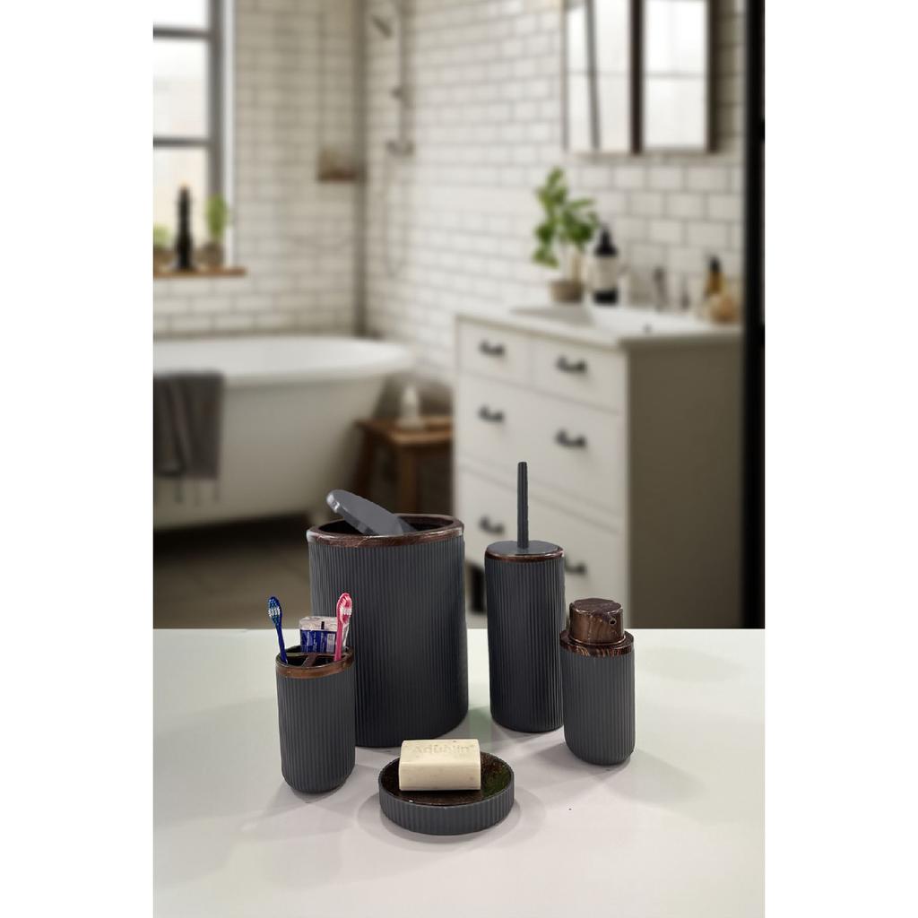 Auaro, набор из 5 круглых предметов для ванной комнаты, покрытый бамбуком в белые полоски