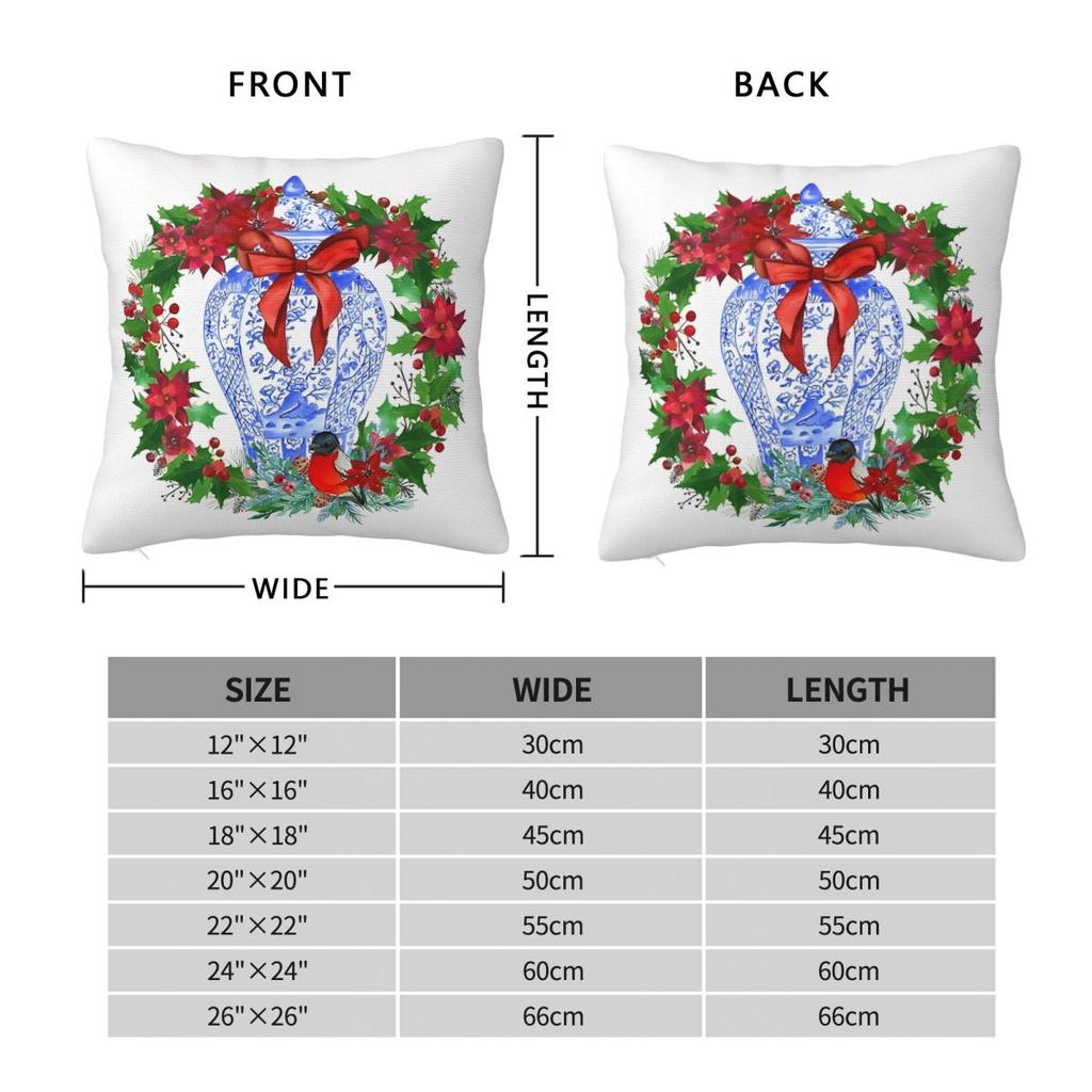 Chinoiserie Christmas Wreath Blue Pillowcase Soft Fabric Cushion Cover Decor Throw Pillow Case Cover Home 45*45Cm