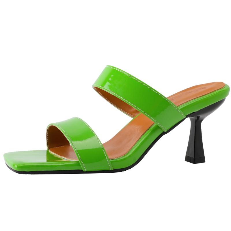 Модные модные летние тапочки мюли туфли женские на открытом воздухе сексуальные высокие каблуки слайды зеленые красные черные сандалии туфли для вечеринок женские шлепанцы