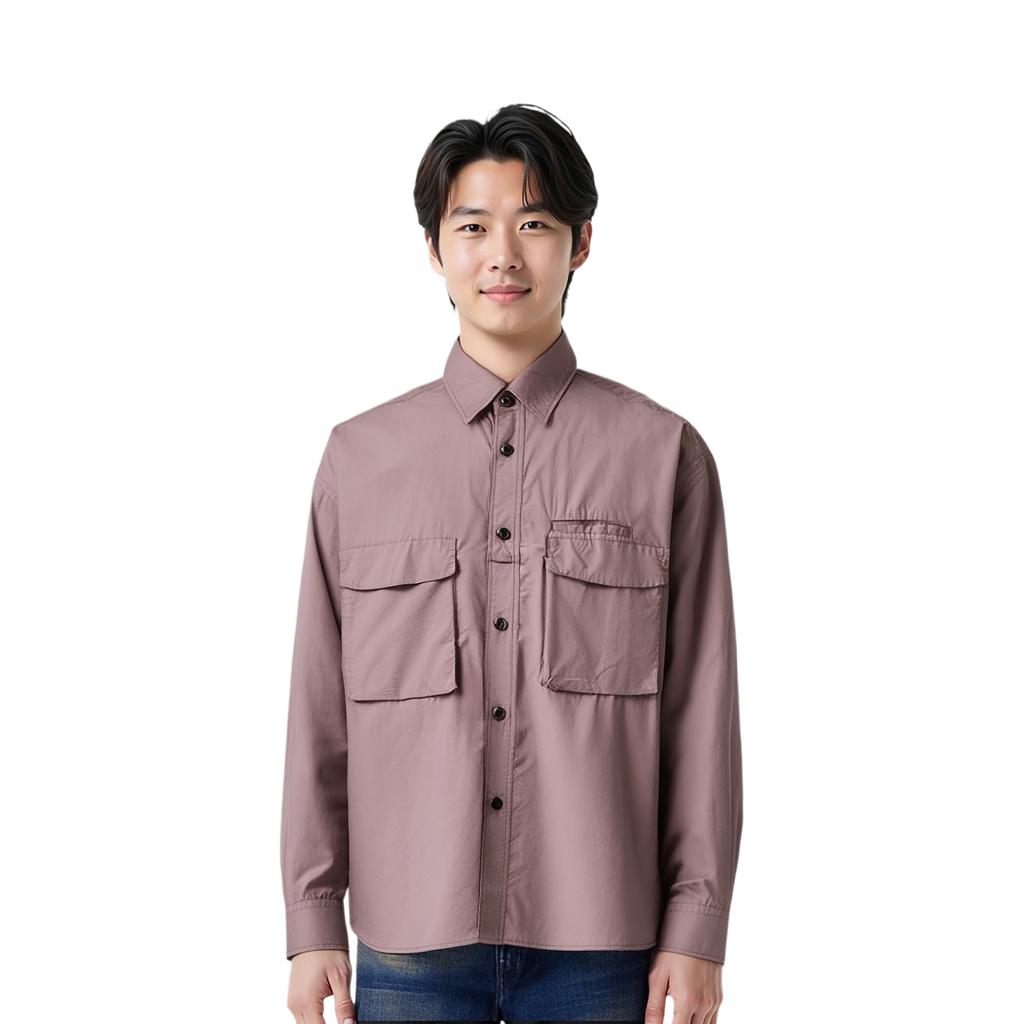 Uniqlo SS24 Серия U Однотонная Рабочая одежда Остроконечный воротник Рубашка с длинным рукавом Мужские рубашки Коричневый 467841-36