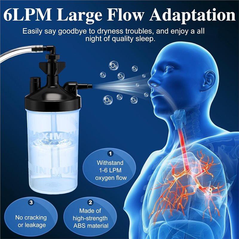 Portable Oxygen Humidifier Bottle, 2 Pack With 12" Adapter Tubing O2 Delivery System Humidification