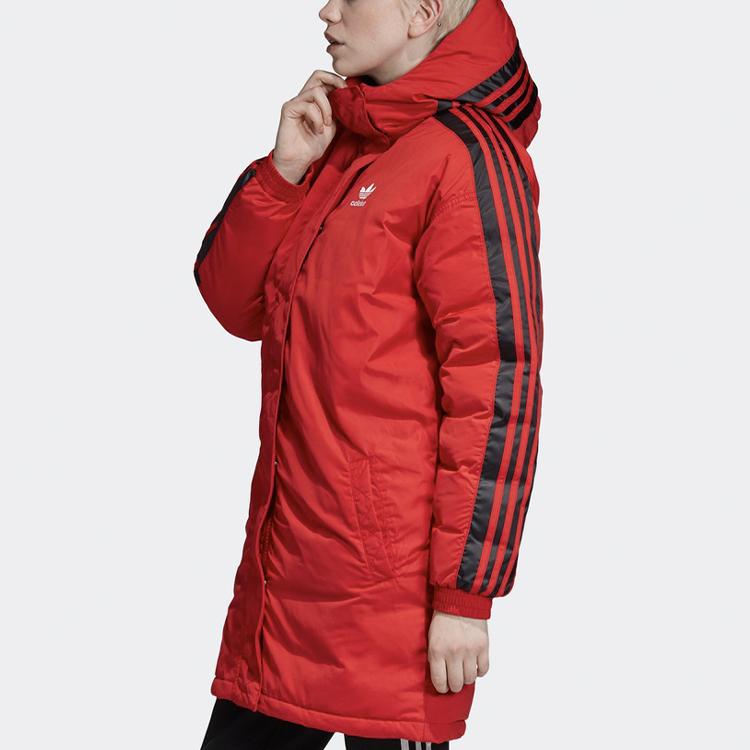 adidas Оригинальная теплая повседневная спортивная пуховая куртка средней длины с капюшоном для женщин Светло-малиновая FL0046
