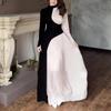 European & American Color Block Long Sleeve Slim Fit Retro Evening Dress