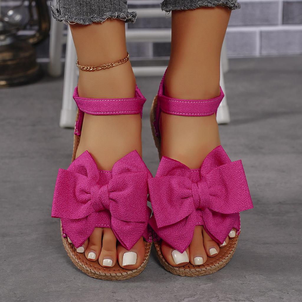Летняя Модная Обувь на Плоской Подошве с Бантом Спереди Большого Размера, для Женщин Для Ношения На Улице, для Пляжного Отдыха и Повседневной Носки