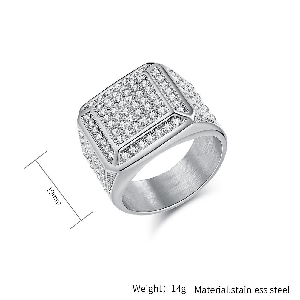 Fashionable Hip Hop Titanium Steel Ring for Men 18K Gold Plated with Full Diamonds Unisex Hand Jewelry Trendy Stainless Steel Rapper Accessory