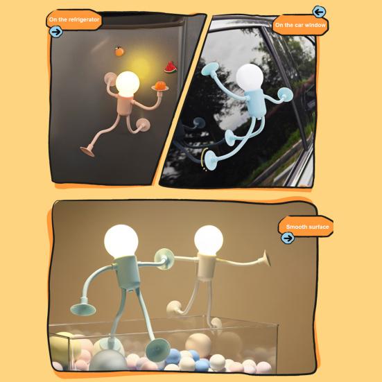 LED Bedside Lamp Changeable Shape Funny Night Light with Suction Cup Soft Glow DIY Shape Cute Light Bulb Man Mini Night