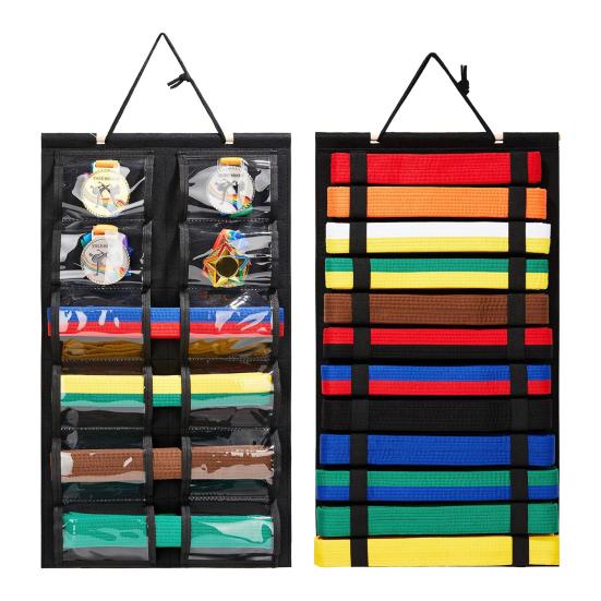 Martial Arts Belts Organizer with Elastic Loop Simple Installation Hanging Karate Belt Display Organizer Karate Belt Holder
