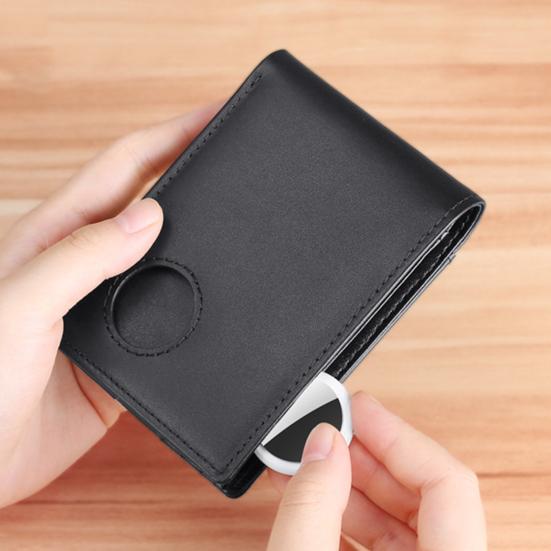Men's Bifold Wallet Genuine Leather Wallet with Airtag Holder RFID Blocking Pocket