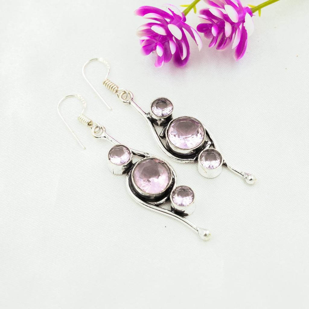 Pink Kunzite Earrings Gemstone Jewelry, 925 Solid Sterling Silver Earrings, Handmade Jewelry Birthstone Earrings, Gift For Him