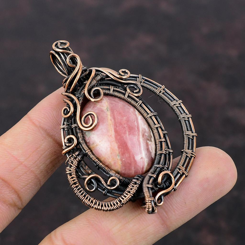 Подвеска из медной проволоки, подвеска из медной проволоки, высококачественные ювелирные изделия из драгоценных камней, подвеска ручной работы, медная подвеска из родохрозита, подарок для мамы