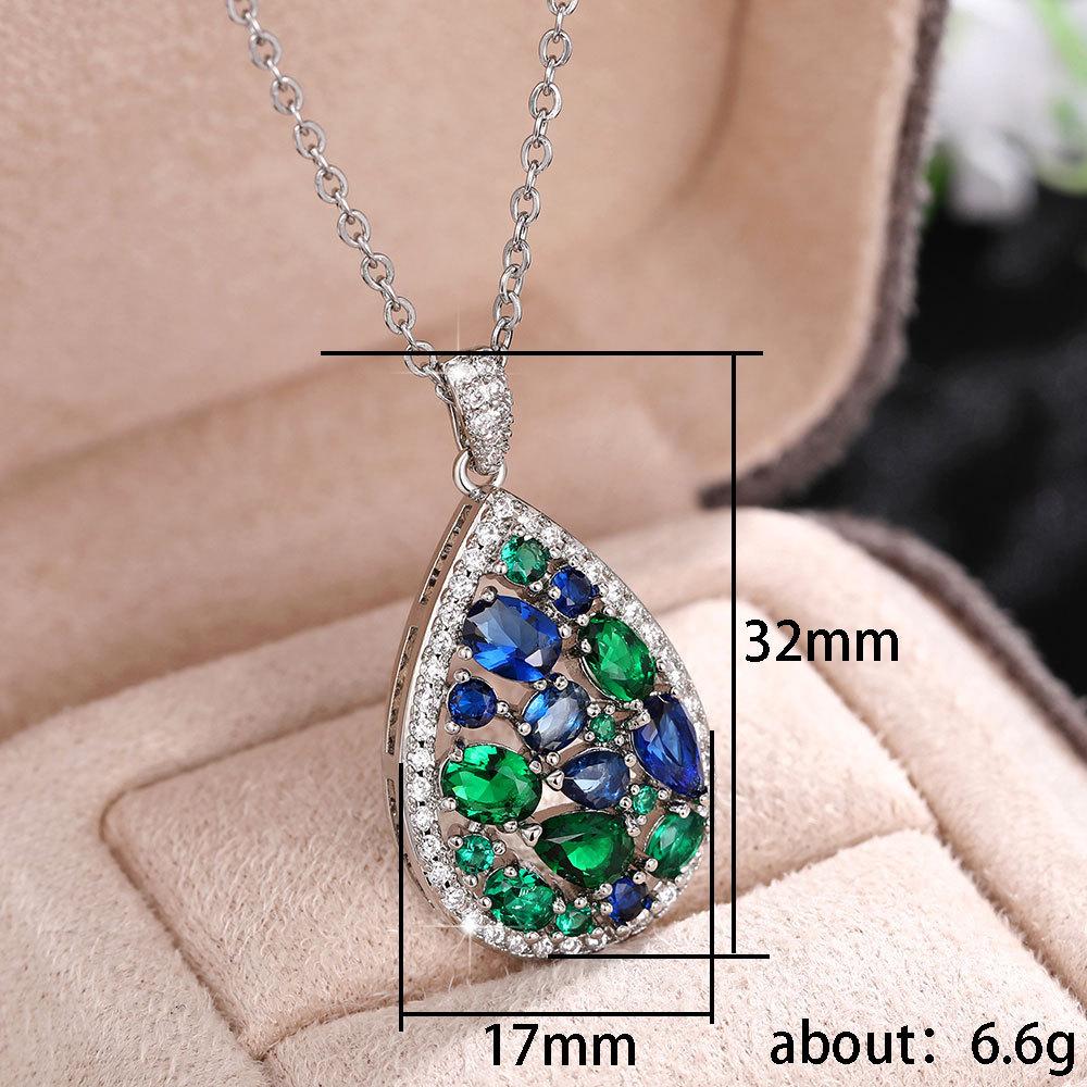 Huitan Colorful Cubic Zirconia Necklace Silver Color Pear Shape Pendant Fashion Luxury Women Wedding Engagement Party JewelryGood product