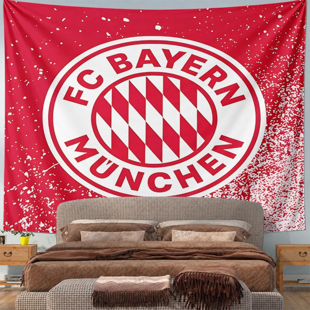 FC Bayern Munchen Football Club Wall Tapestry Red White Round Crest Diagonal Stripes on Red Grunge Decor for Bedroom Fan Gift