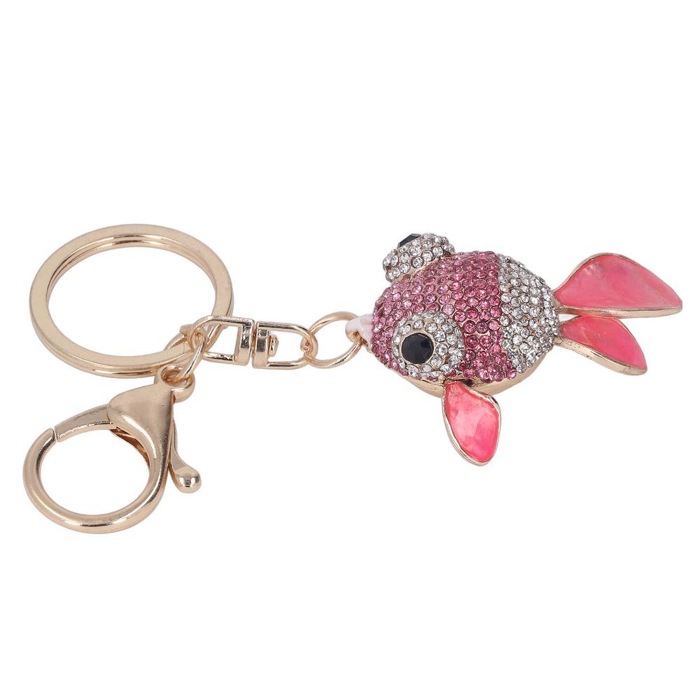 1pcs Metallic Luster Rhinestone Keychain Bling Crystal Charm Cute Goldfish Keychain Wallet Charm
