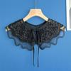 Royal Style Cotton Fake Collar Shawl Wrap Hollow Out Floral Lace Ruffled Trim Necklace Pointed  Lapel Blouse Dropshipping