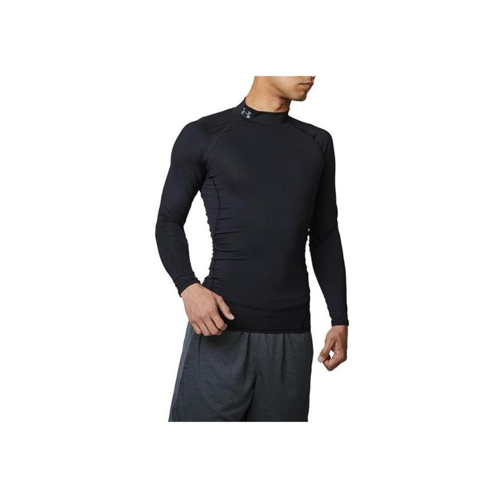 Under Armour Solid Color High Neck Quick Dry Long Sleeve Fitness Shirt Men Tops Black 1358577-001