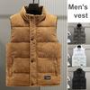 Men Corduroy Vest Coat Stand Collar Sleeveless Single Breasted Cotton Waistcoat with Pockets Design Solid Color Warm Waistcoat