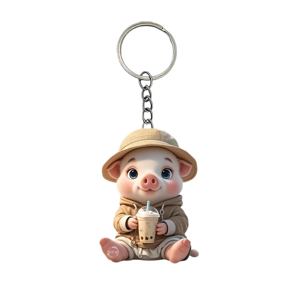 Lovely Milk Drink Pig Acrylic Keychain for Car Home Decoration With Vibranting Color and Sturdy Materials