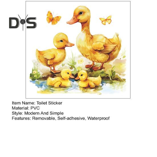 Наклейка на унитаз с желтой уткой, съемная самоклеящаяся водонепроницаемая наклейка из ПВХ для гостиной, ванной комнаты, настенная художественная наклейка для унитаза с изображением животных